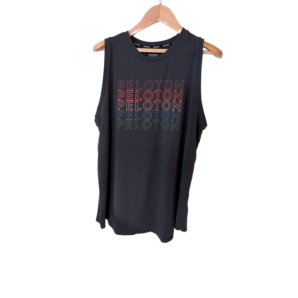 Peloton Womens Graphic Tank Top Charcoal Gray Sleeveless Athletic Shirt XL